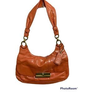 Coach Kristin Leather Hobo Satchel PATENT LEATHER CORAL 16948 Medium Crossbody